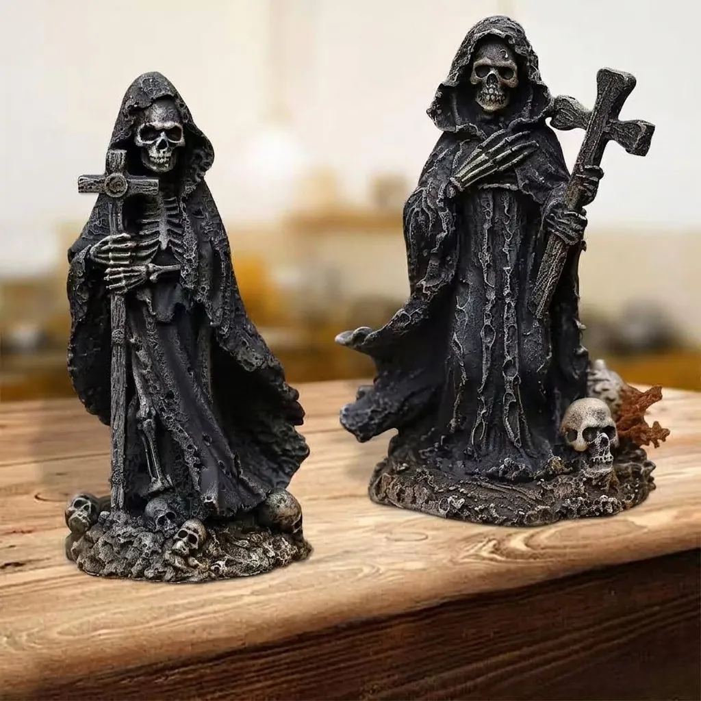 Διακοσμητικό Ρητίνης Κρανίο Χάρος Halloween Γοτθικό Άγαλμα Χάρου με Σταυρό Εορταστική Επιτραπέζια Διακόσμηση Σκηνικό Σπιτιού με Φαντάσματα Δώρο
