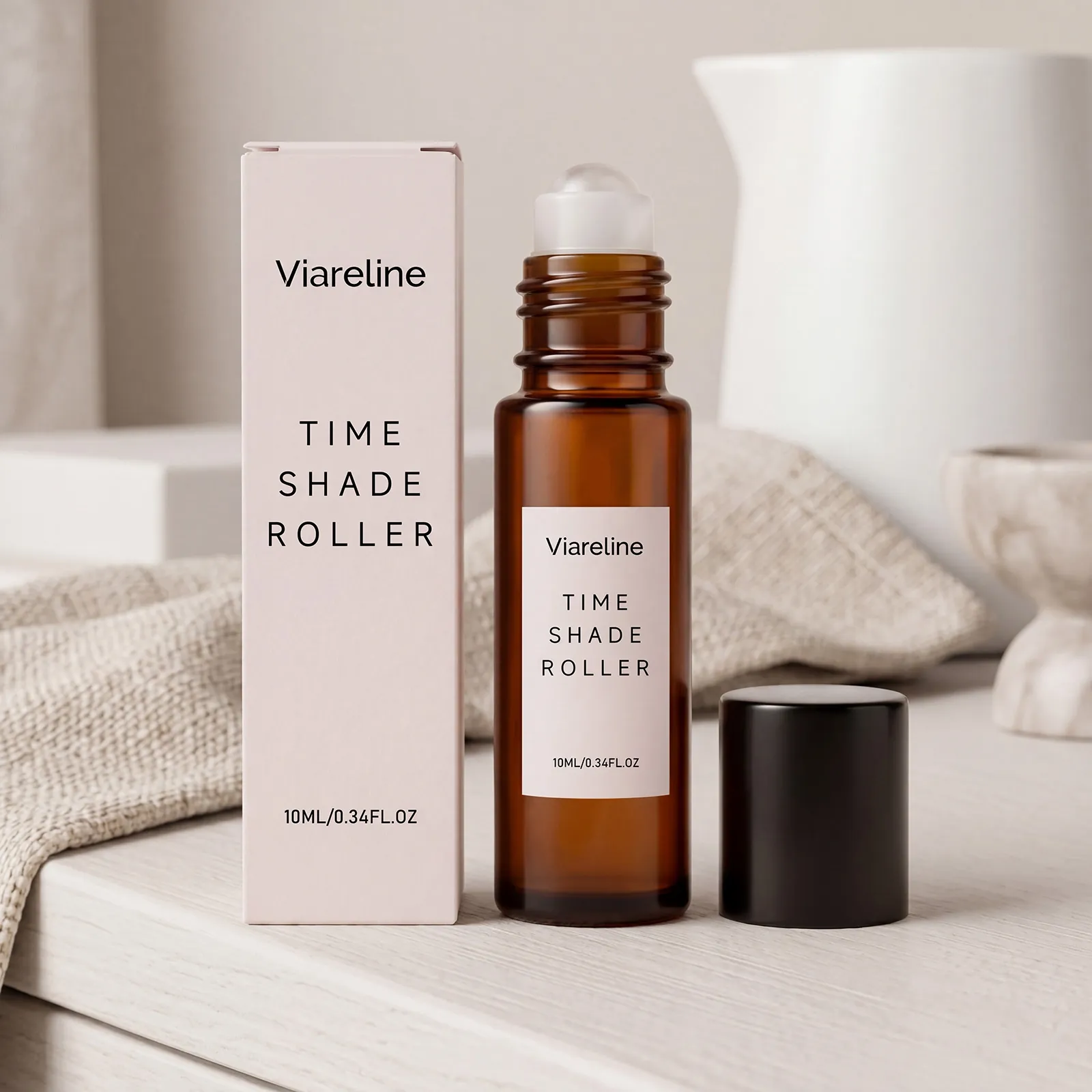 Viareline Face Essential Oil Roller Moisturizing Lightweight Texture Facial Skin Care Oil With Glass Bottle Pink Box