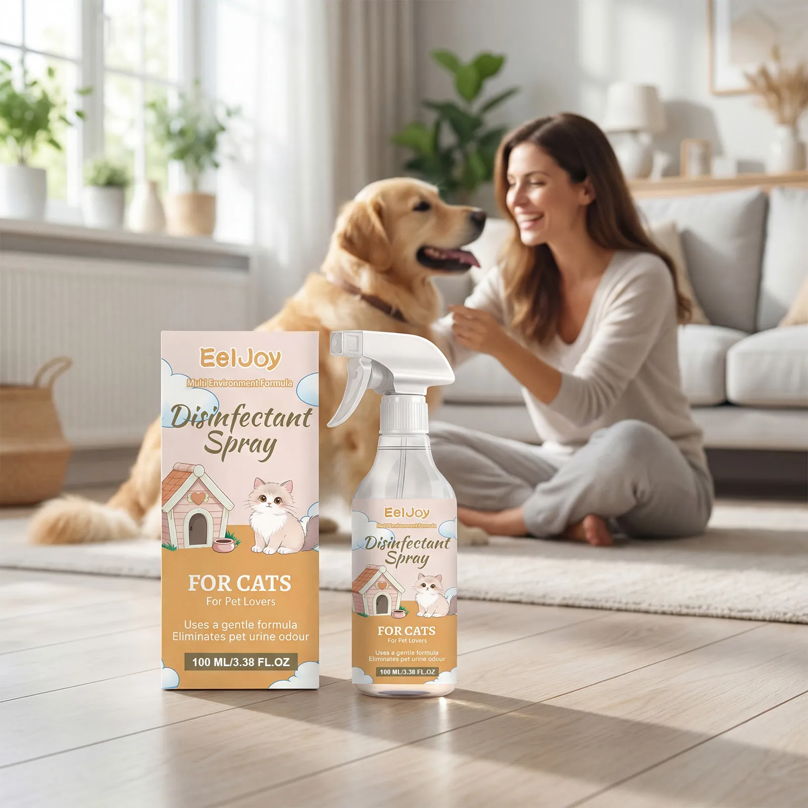 EELJOY Spray Limpiador para Mascotas Para Gatos Desodorizante para Interiores Spray Desinfectante Para Camas de Mascotas Fórmula Suave