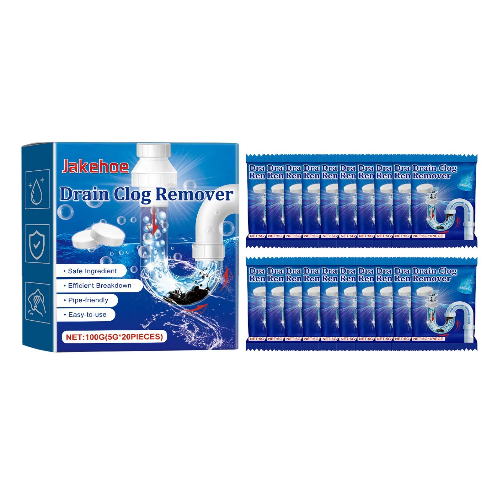 Jakehoe Drain Clog Remover Effervescent Tablets Pipe Dredging Agent For Toilet Kitchen Bathroom Sewer Cleaning Maintenance