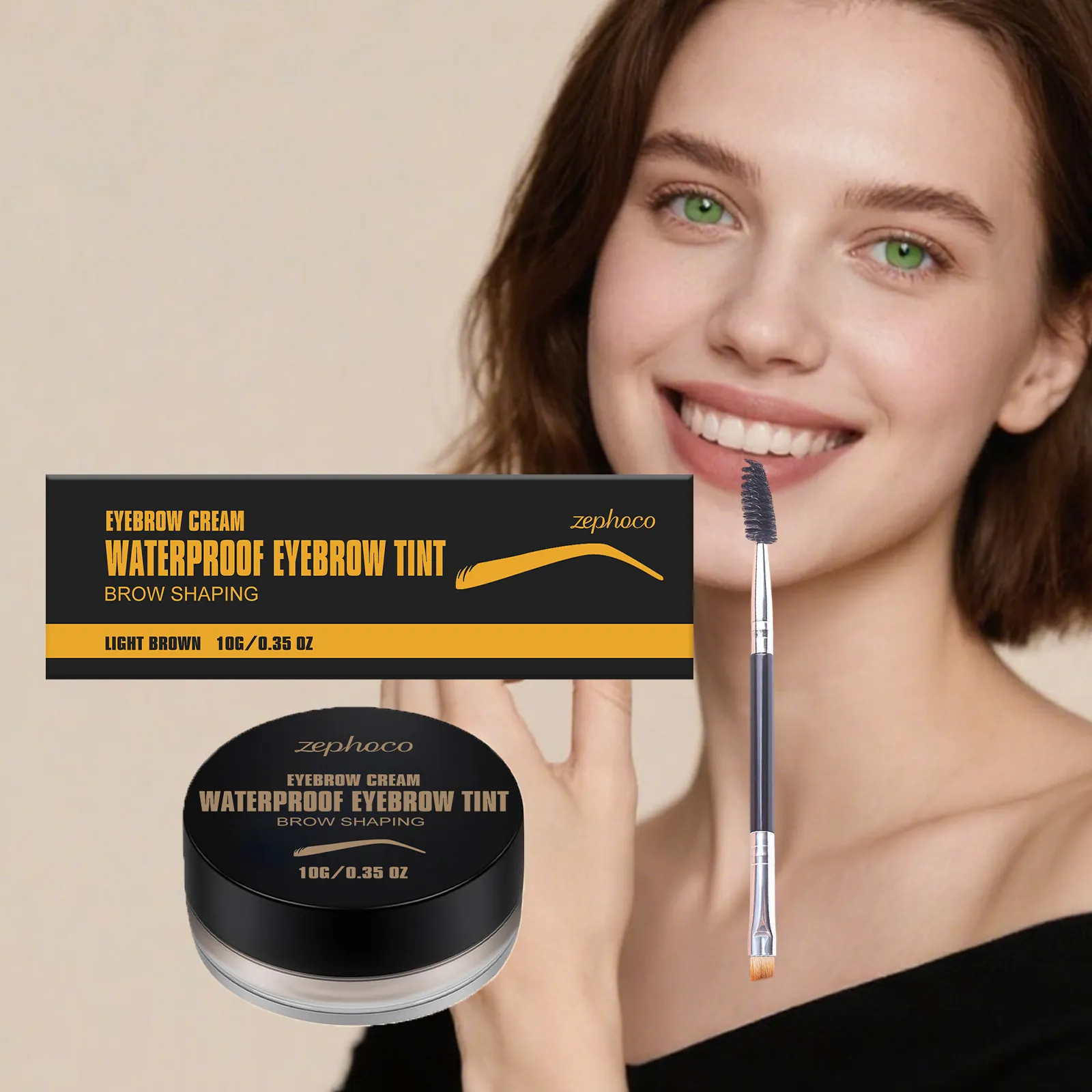 Kit de Pommade pour Sourcils Imperméable Avec Pinceau à Double Embout Brun Clair Crème Teintée Longue Durée Maquillage Professionnel pour Femmes