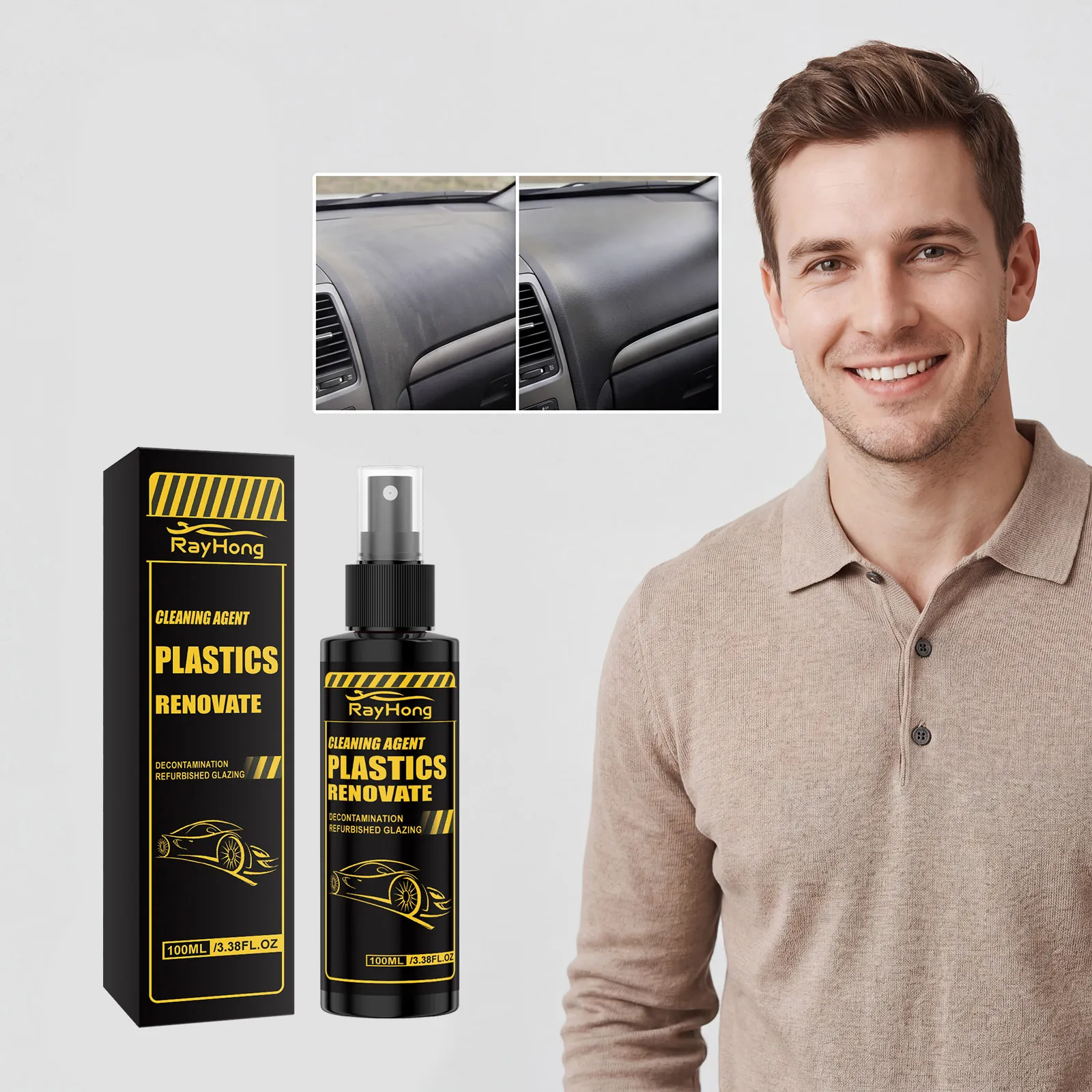 RayHong Agente Restaurador de Plástico para Coche Piezas de Goma Spray de Limpieza Abrillantador Antienvejecimiento para Vehículos