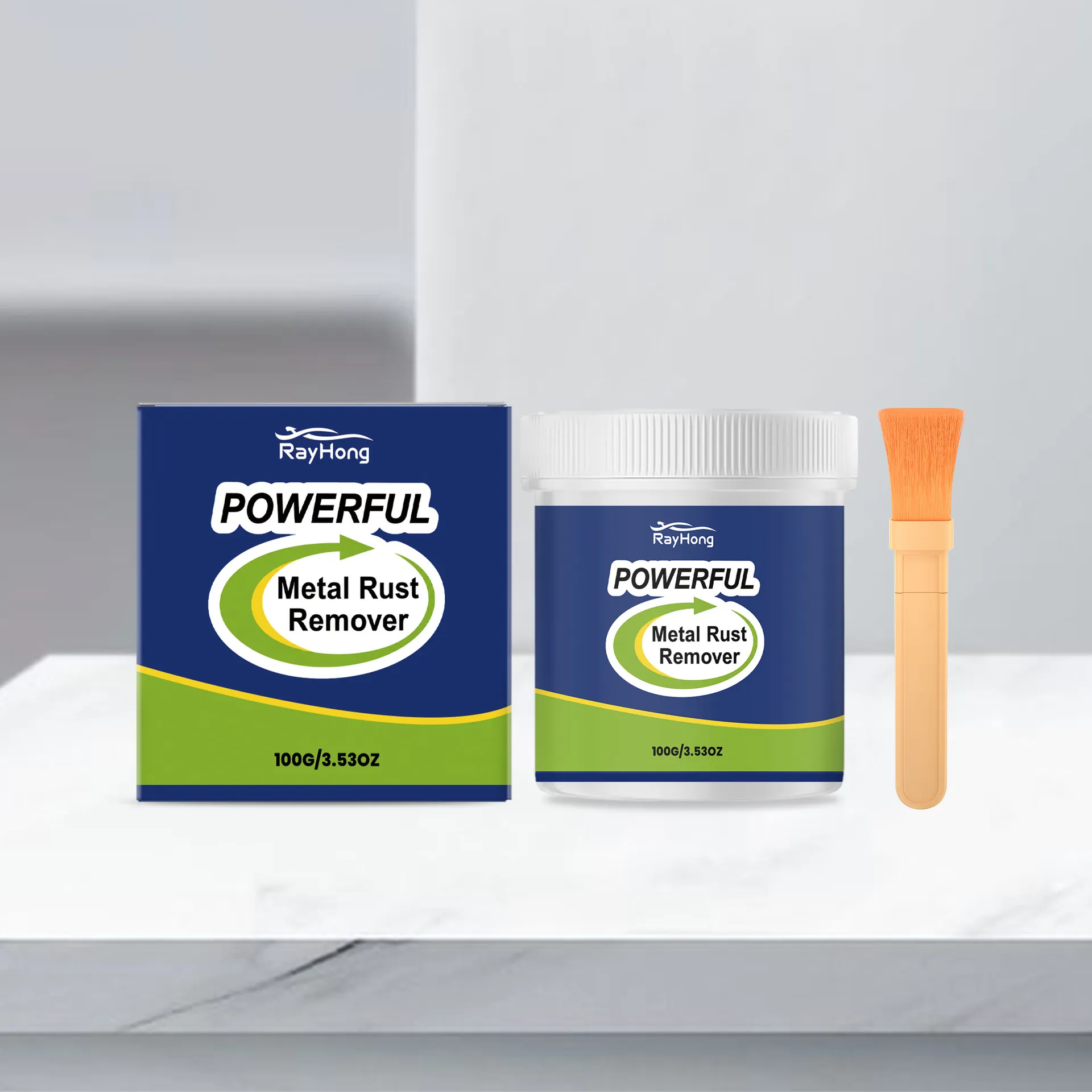 RayHong Powerful Metal Rust Remover Paint White Anti Rust Coating For Railings Doors Windows Household Metal Renovation With Brush