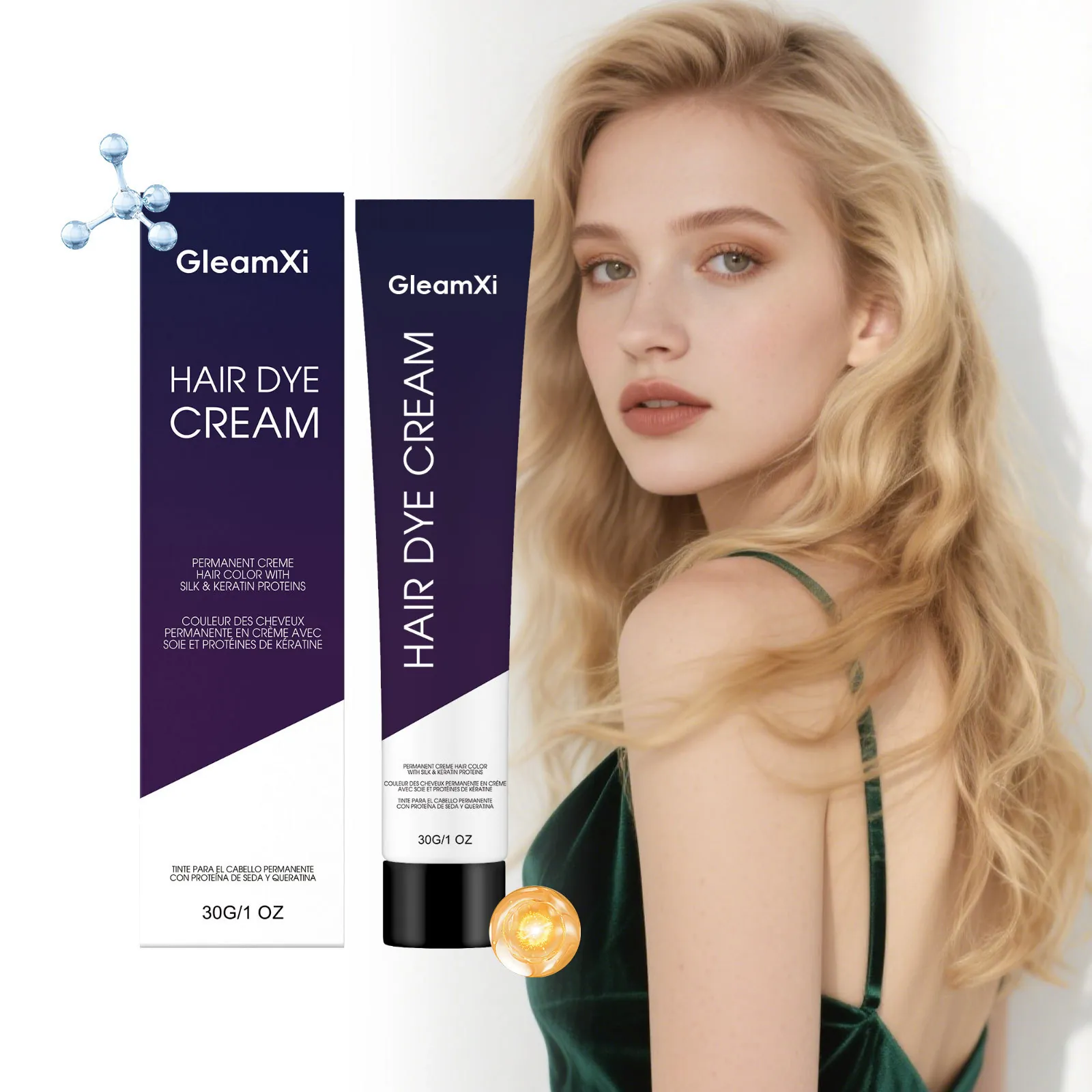 GleamXi Professional Permanent Hair Dye Cream With Silk And Keratin Proteins For Home DIY Smooth Shiny Nourishing Results