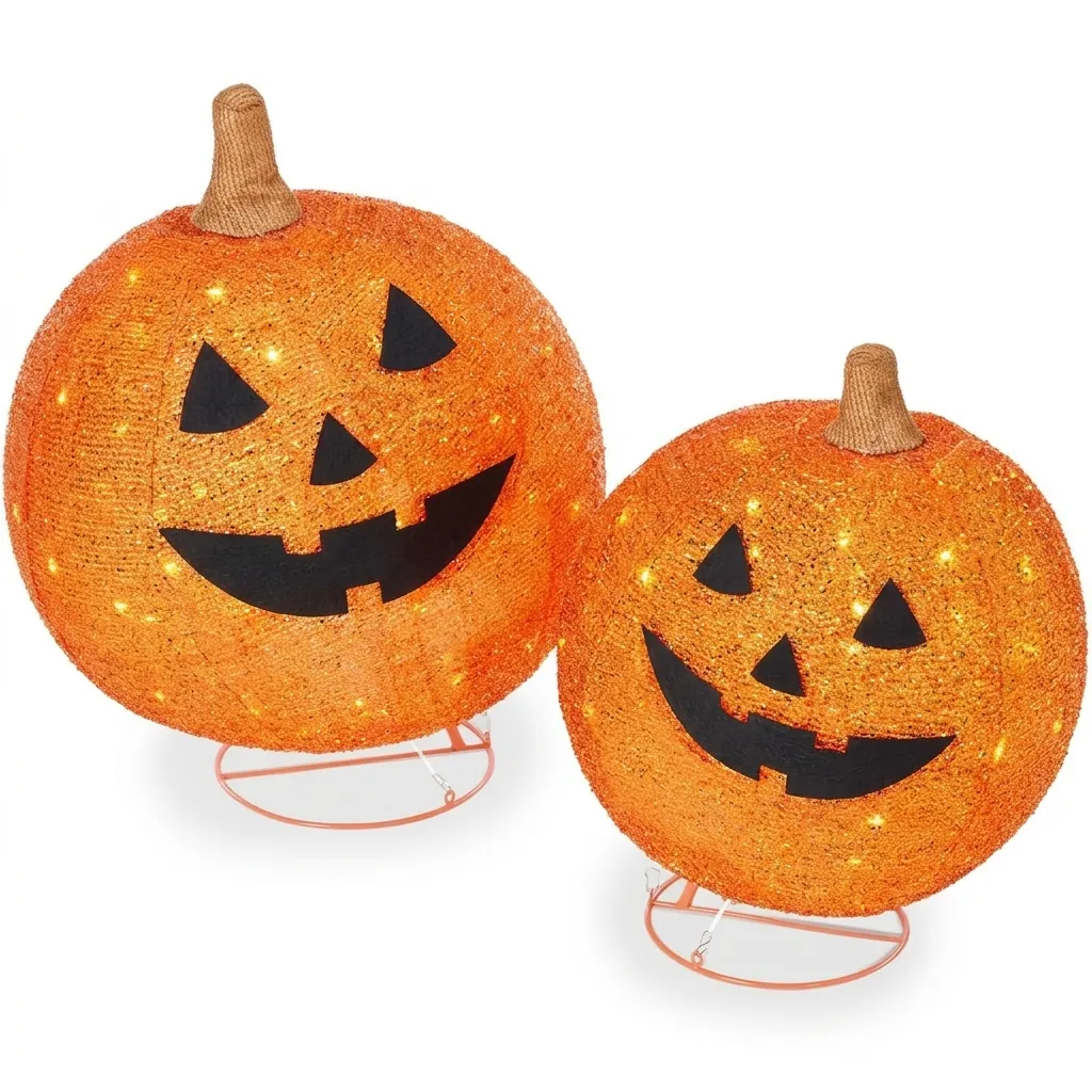 Υπαίθριο Φανάρι Κολοκύθας Χαλοουίν LED Jack-O-Lantern Μεταλλικό Διακοσμητικό Ύφασμα Για Κήπο Εορταστική Διακόσμηση Πάρτι