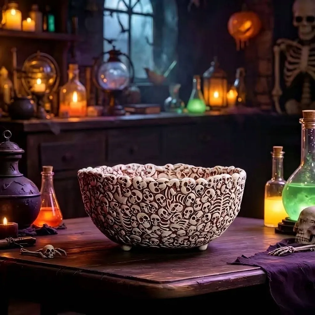Halloween Resin Skull Basin Skeleton Ornament Gothic Desktop Storage Bowl Spooky Festive Home Decor Creative Gift