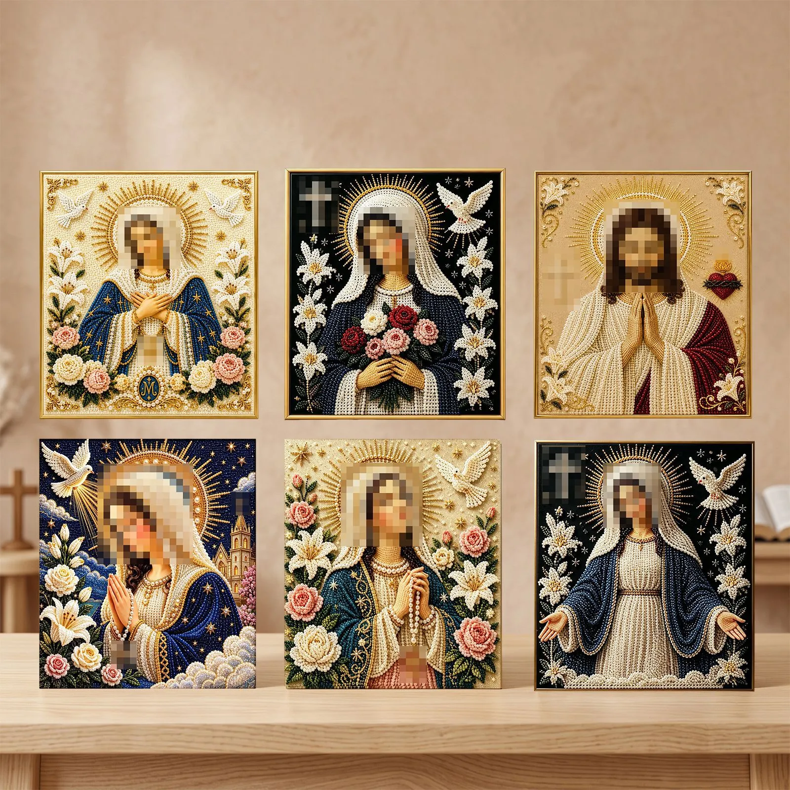 DIY Religious Diamond Painting Art Set Mother Mary Jesus 5D Bead Mosaic Kit with Wood Frame Christmas Home Decor Gift