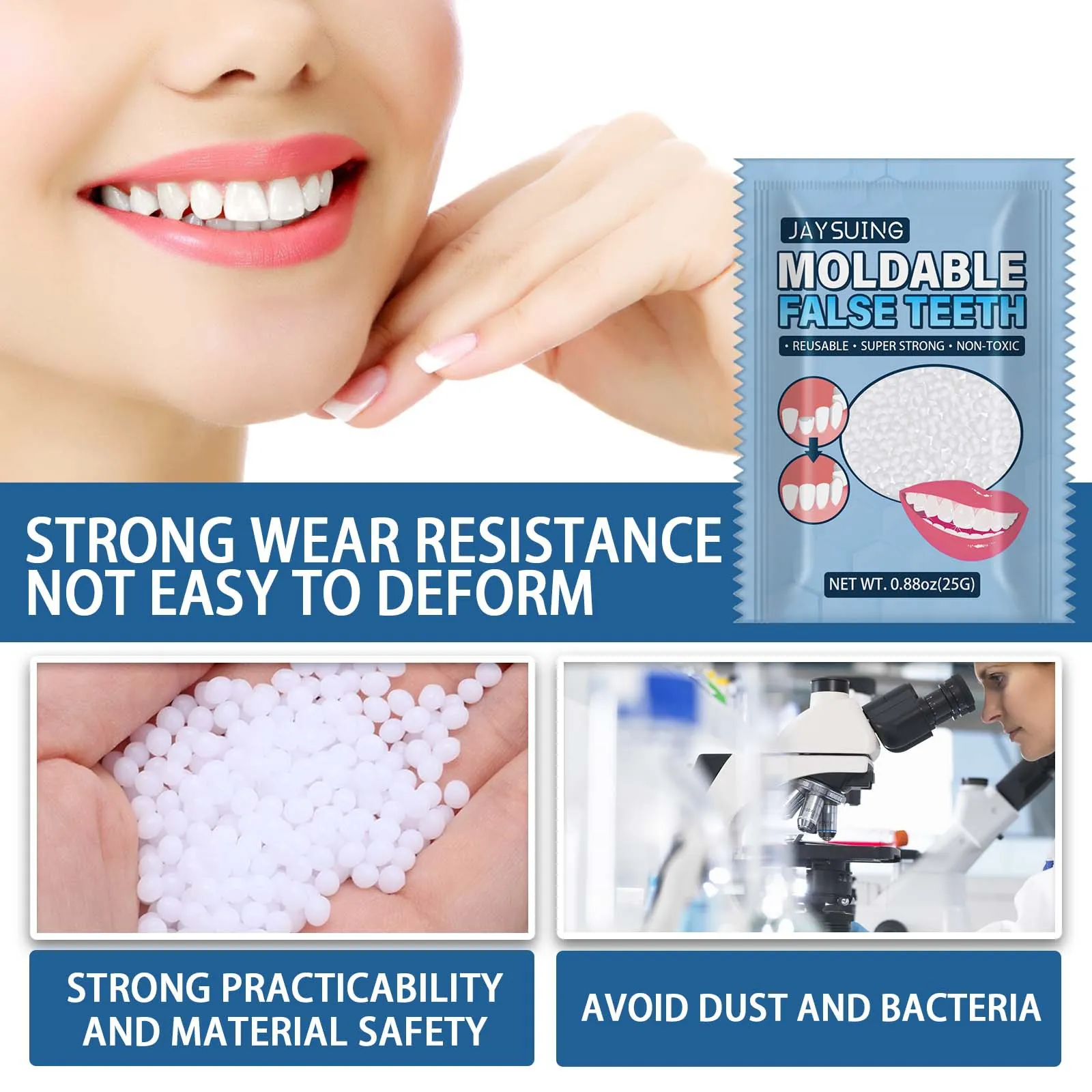 Jaysuing Moldable False Teeth Thermal Beads Temporary Tooth Repair Kit For Missing Teeth Halloween Vampire Dentures Makeup Tool