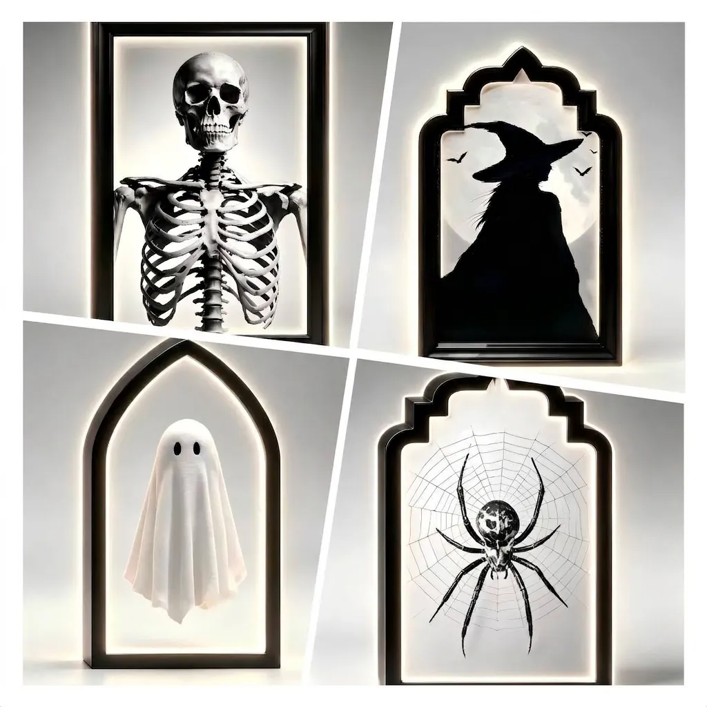 Halloween Hologram Ghost Mirror LED Light Gothic Skeleton Witch Spider 3D Visual Atmosphere Wall Hanging Decorative Lamp
