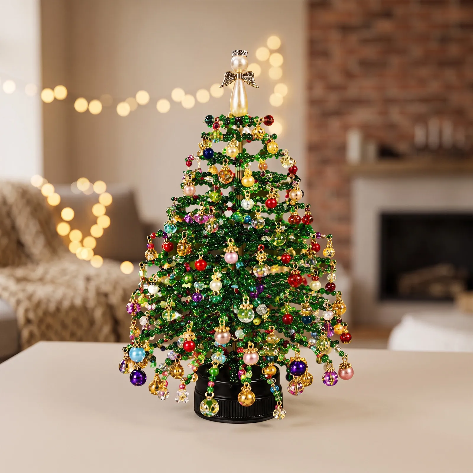 Kit Albero di Natale Fai da Te con Perline di Vetro e Supporto in Filo Metallico Ornamenti Colorati Puntale Angelo