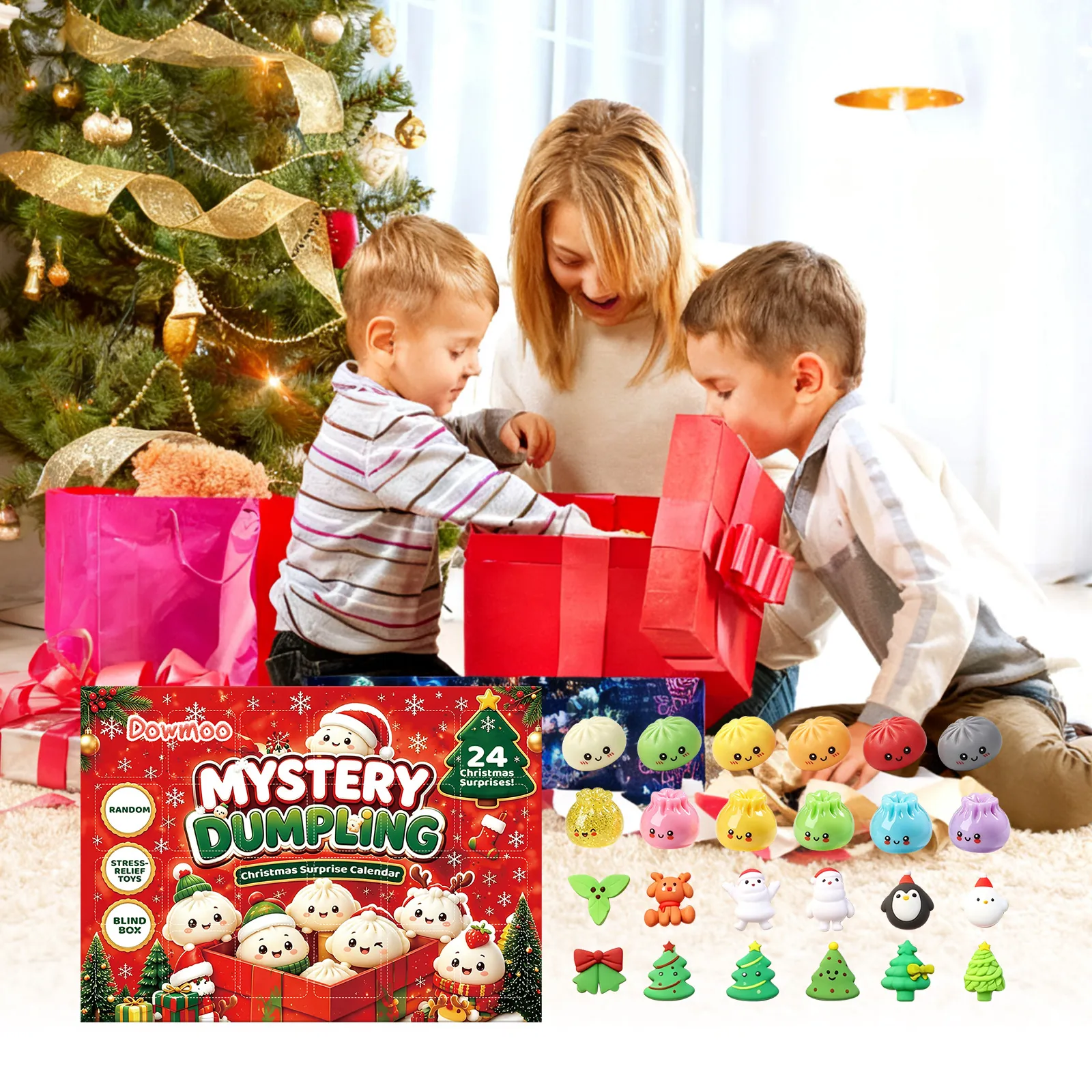 Mystery Dumpling Christmas Advent Calendar PET Multiple Grids Surprise Box Squeeze Toy For Holiday Party Decor Gift
