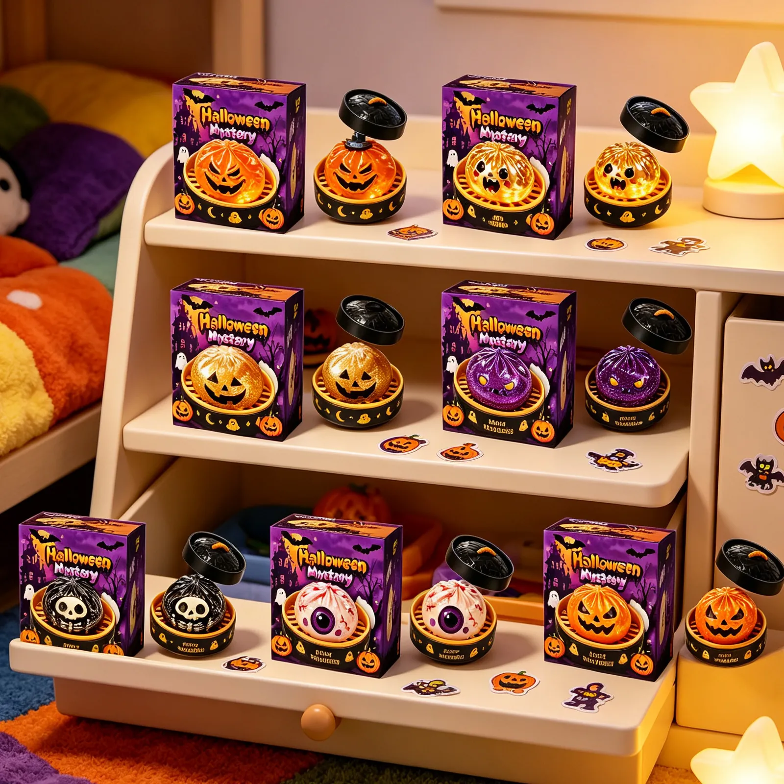 Halloween Mystery Series Squishy Toy TPR Realistic Food Model Slow Rebound Stress Relief Pumpkin Eyeball Ghost Demon Gift Box