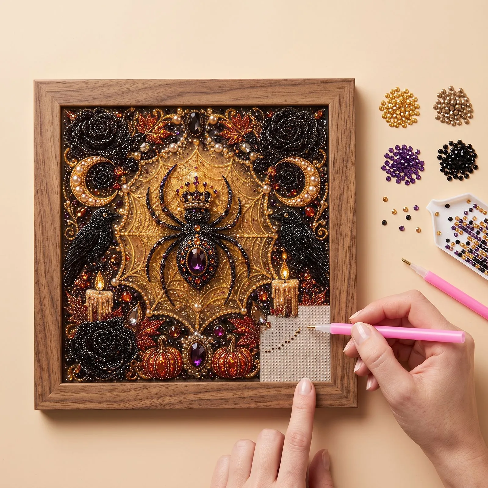 DIY Halloween 3D Perlen Kunst Set Vintage Diamant Malerei Für Heimdekoration Acryl Künstliche Perle Handgefertigte Wandkunst