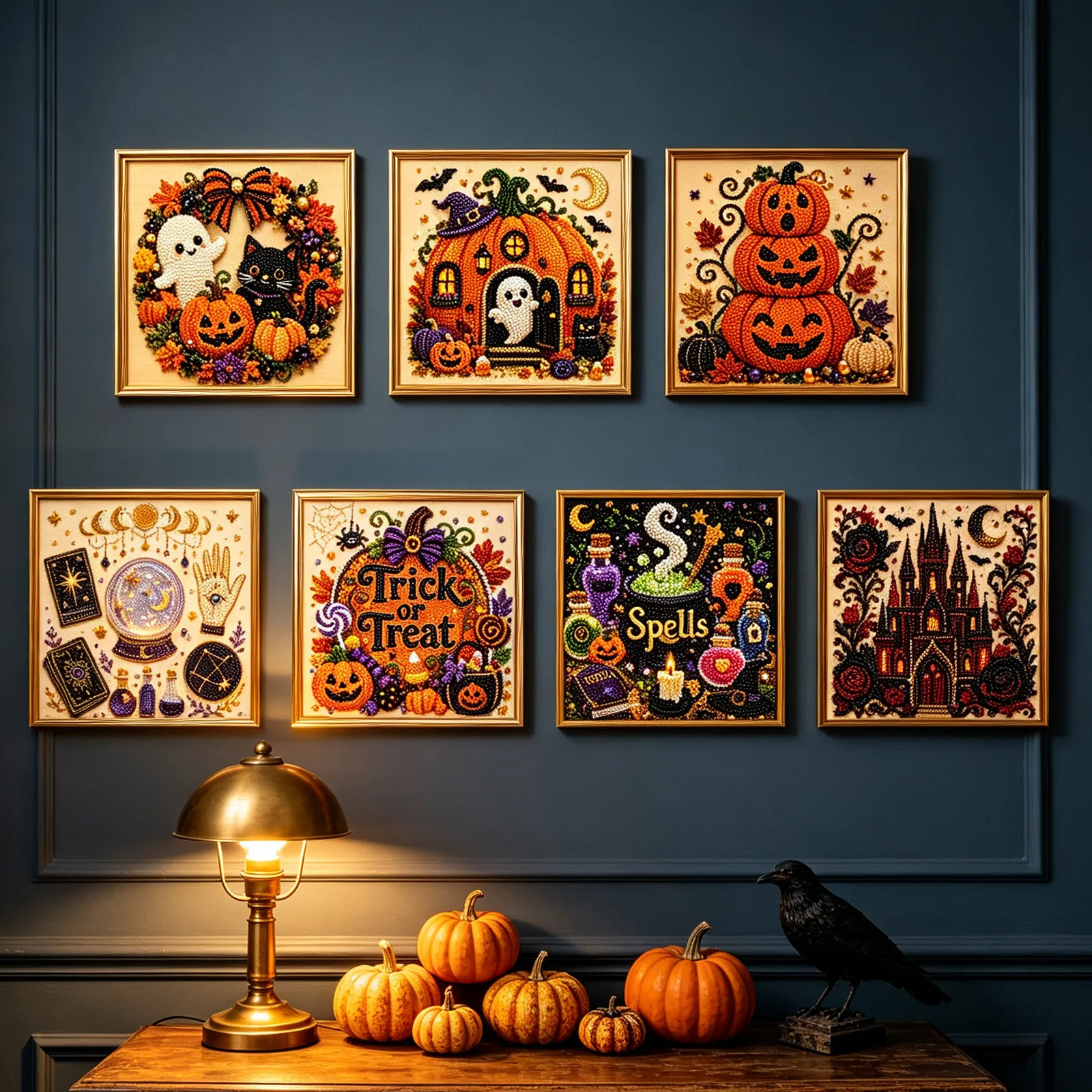 Halloween 3D Diamond Art Painting Set DIY Home Decor Ornament Pumpkin Ghost Cat Castle Crystal Ball For Party Wall Art
