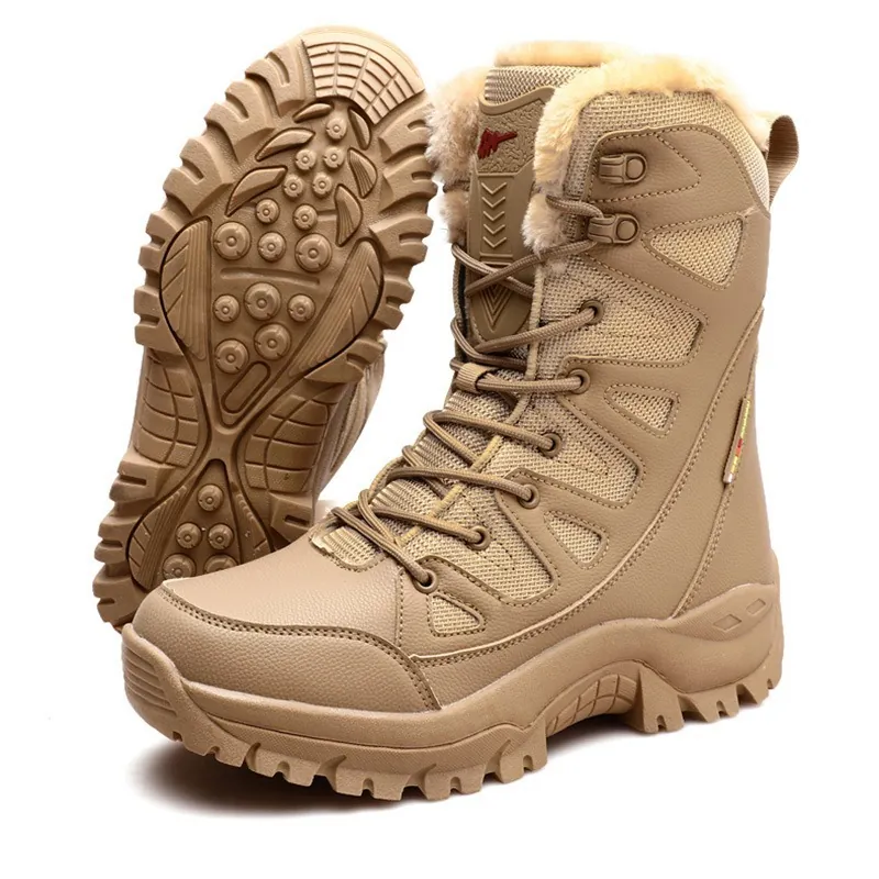 Men Women Outdoor Tactical Hiking Boots Thickened Fleece Winter Snow Boots Waterproof Non-slip Combat Desert Boots
