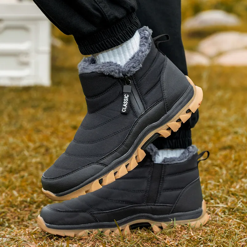 Men Women Winter Snow Boots Fleece Lined Warm Outdoor Hiking Shoes Waterproof Anti-Slip Side Zipper High Top Walking Boots