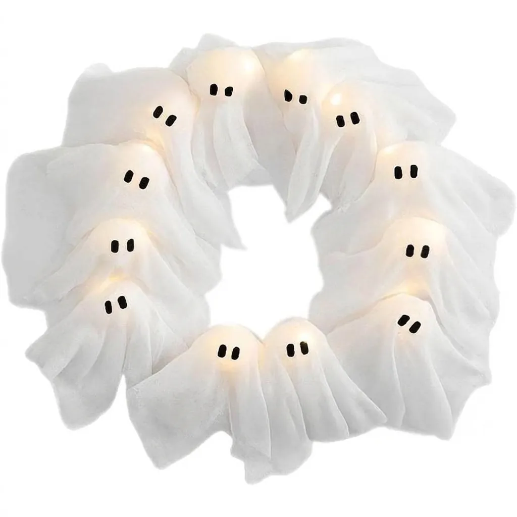 Halloween Ghost Wreath Soy Wax Scented Candle LED Glowing White Gauze Ghost Garland For Festival Home Party Decoration Gift