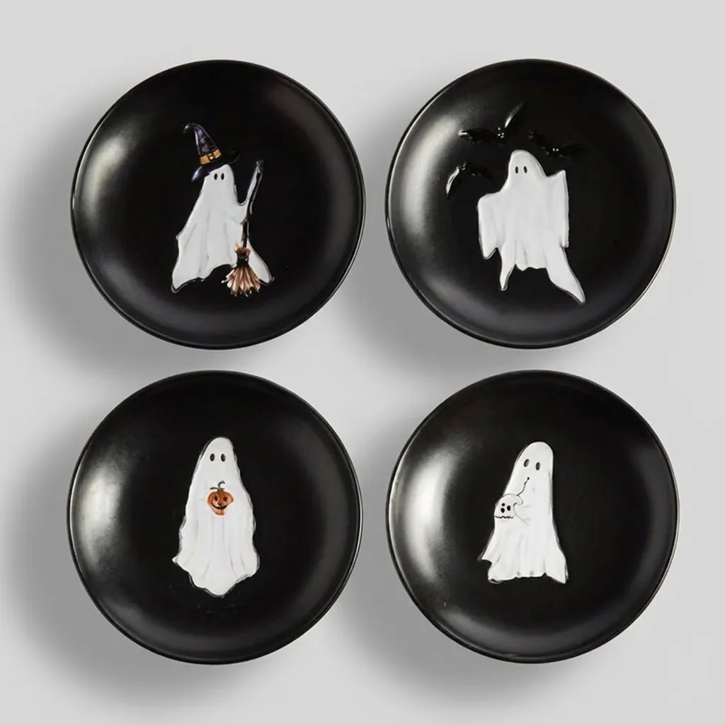 Πλαστικός Δίσκος Ορεκτικών Halloween με Μοτίβο Φάντασμα Δημιουργικό Πιάτο Σερβιρίσματος για Σνακ και Επιδόρπια Πάρτι