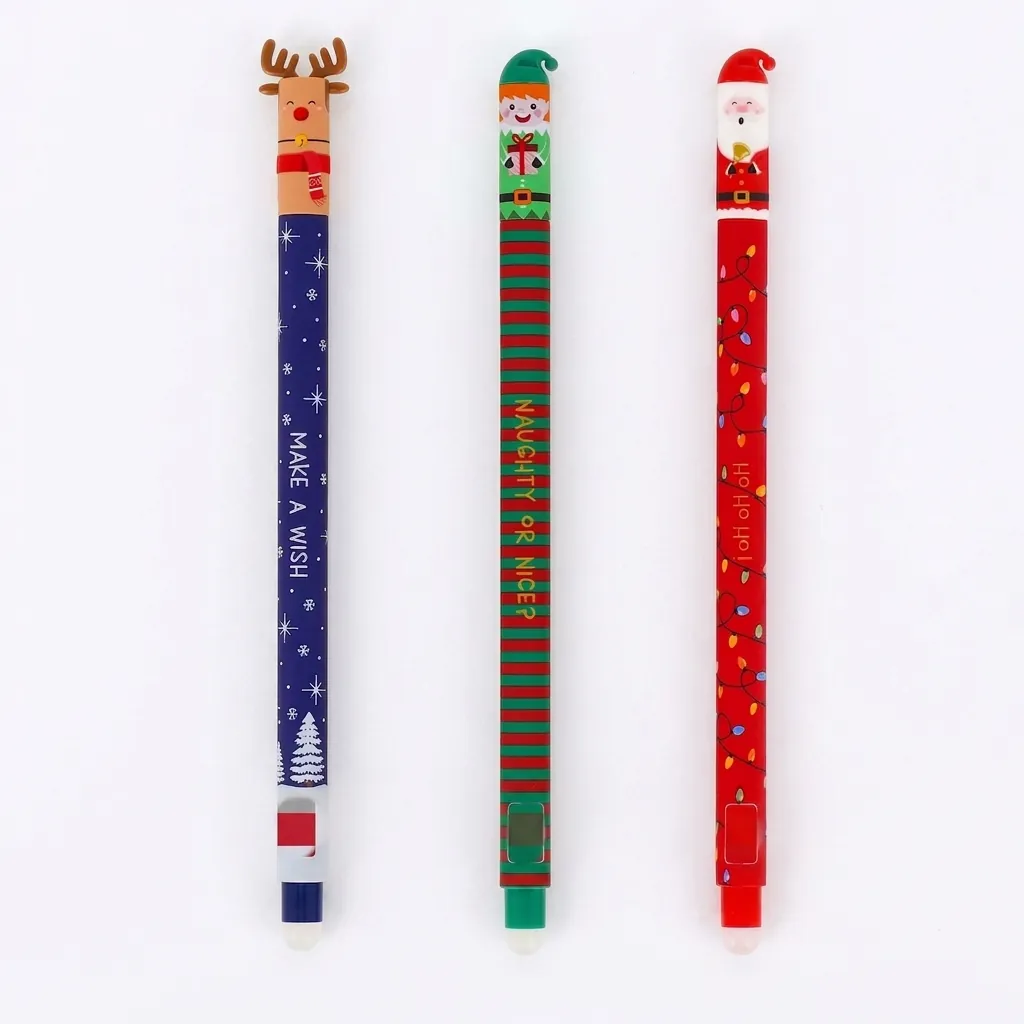 2024 Weihnachten Löschbares Stifteset 3-teilig Cartoon Weihnachtsmann Rentier Gelstifte 0.7mm Für Kinder Schule Büro Geschenk