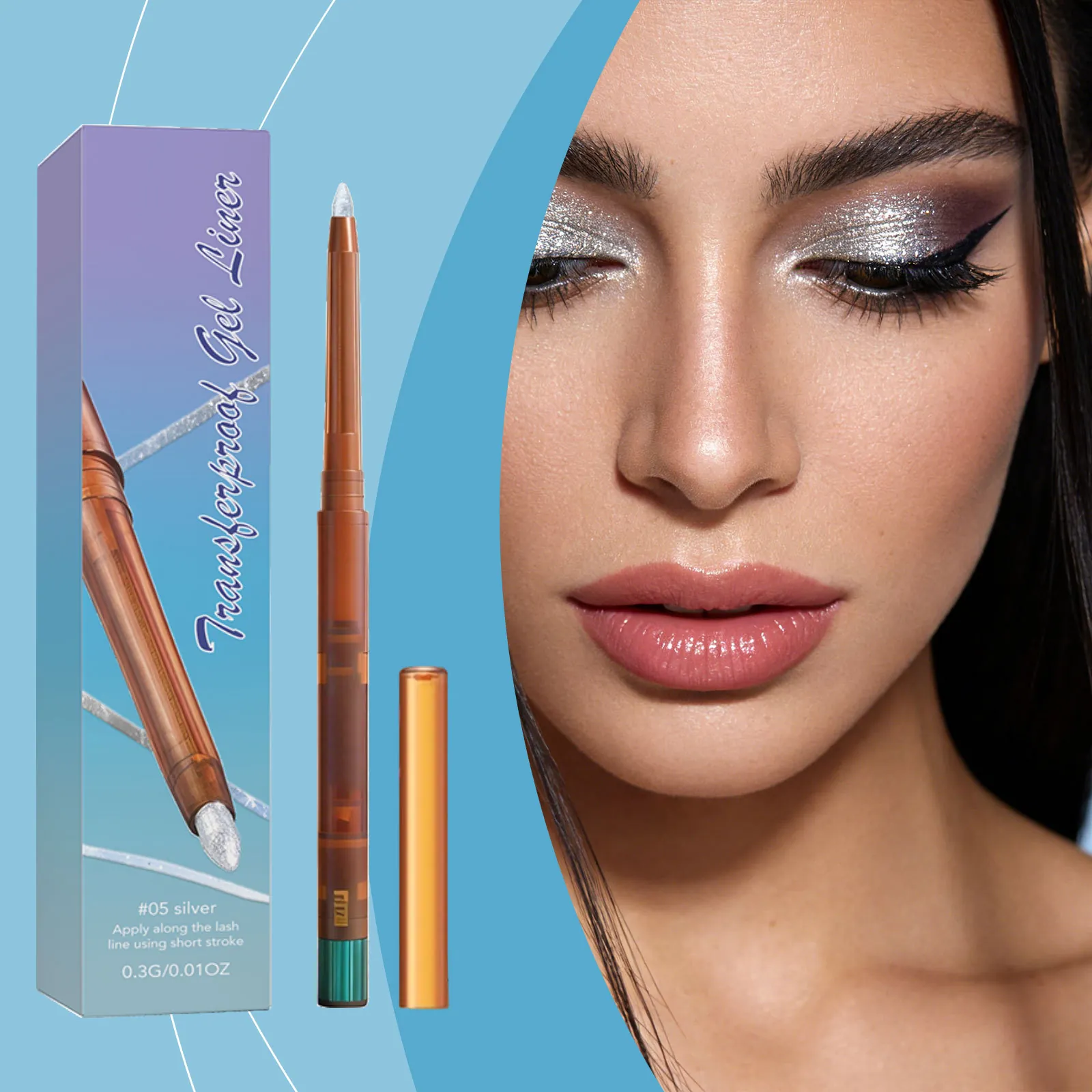 Crayon Eyeliner Gel Argenté Professionnel #05 Lisse Imperméable Longue Tenue Paillettes Métalliques Maquillage des Yeux pour Femmes