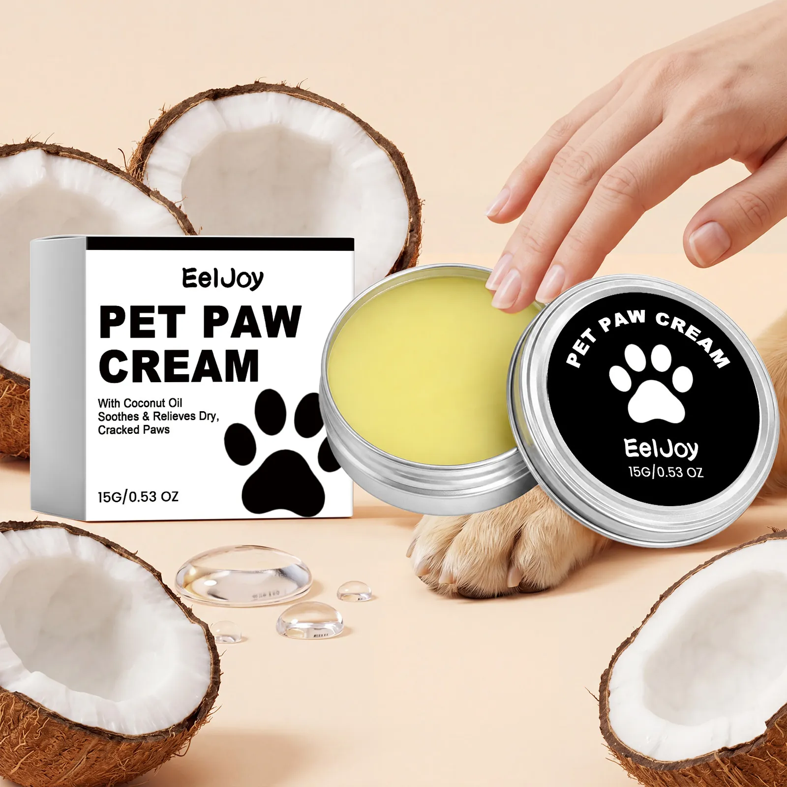 EelJoy Baume pour Pattes d'Animaux Chiens et Chats Hydratant à l'Huile de Coco pour Pattes et Truffe pour Pattes Gercées Crème Adoucissante