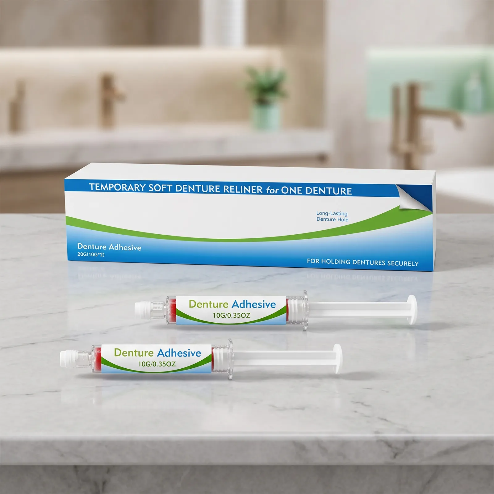 Professional Long Lasting Denture Adhesive With Syringe Applicators Temporary Soft Reliner Secure Fit Oral Health Supplies