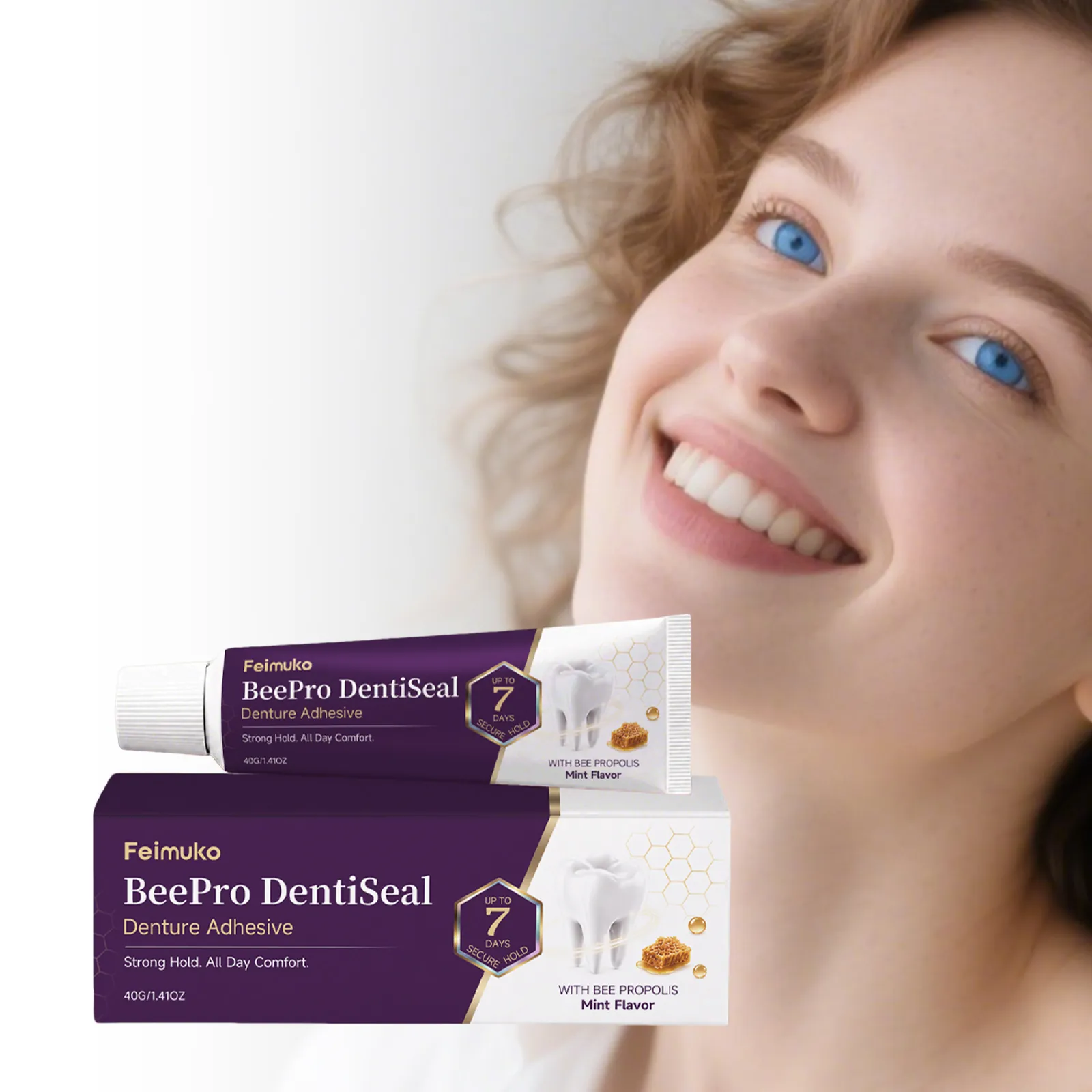 BeePro DentiSeal Denture Adhesive With Bee Propolis Mint Flavor Long Lasting Secure Hold Comfortable Denture Cream For Adults