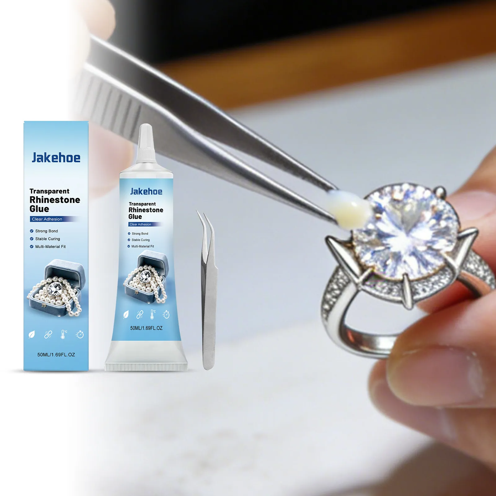 JAKEHOE Pegamento Transparente de Diamantes de Imitación para Joyería DIY Artesanía Adhesivo Multiusos de Fuerte Unión Con Pinzas
