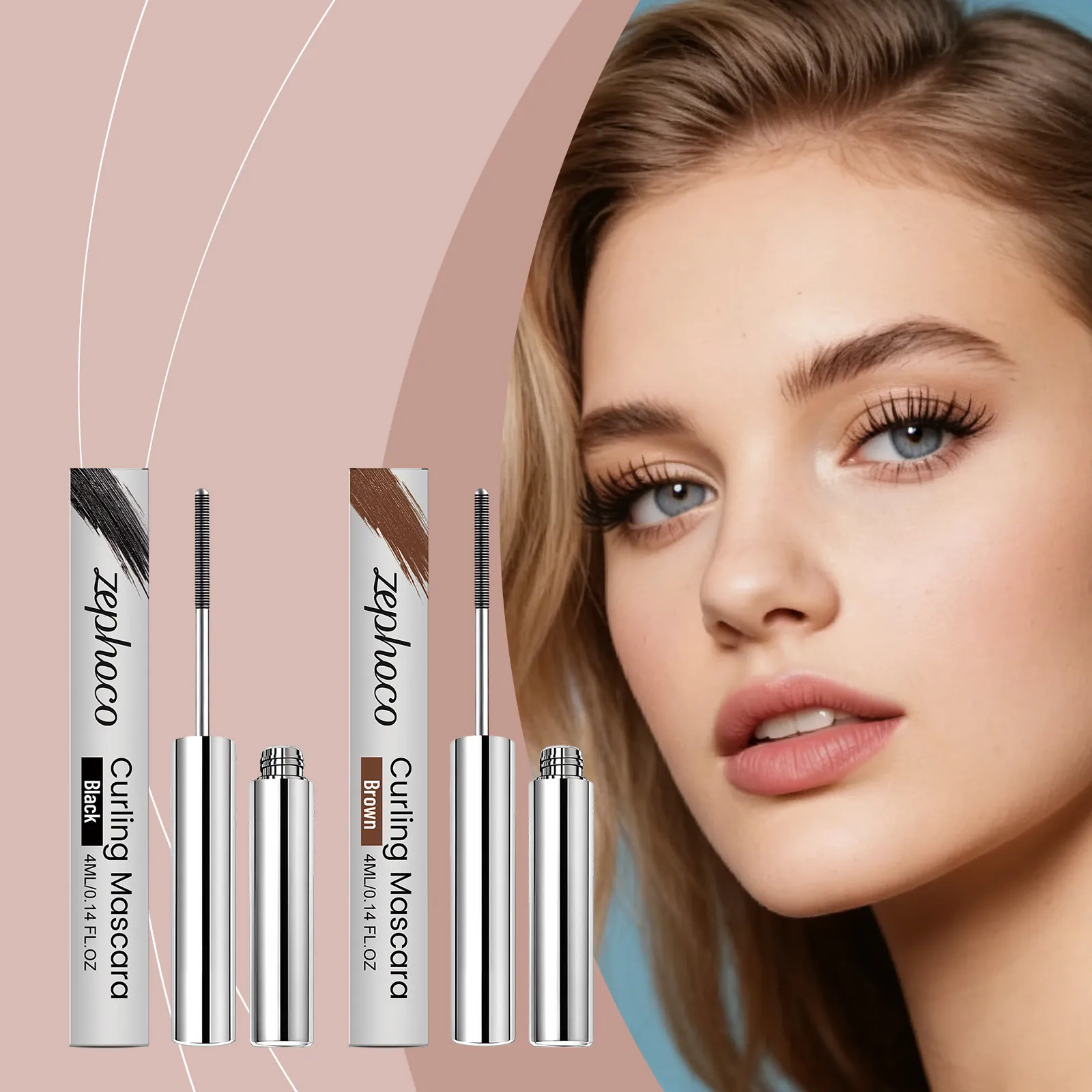 Mascara Recourbant Zephoco Maquillage des Yeux Soyeux Lisse Léger Longue Tenue Cils Recourbés Mascara pour Femmes Noir Brun