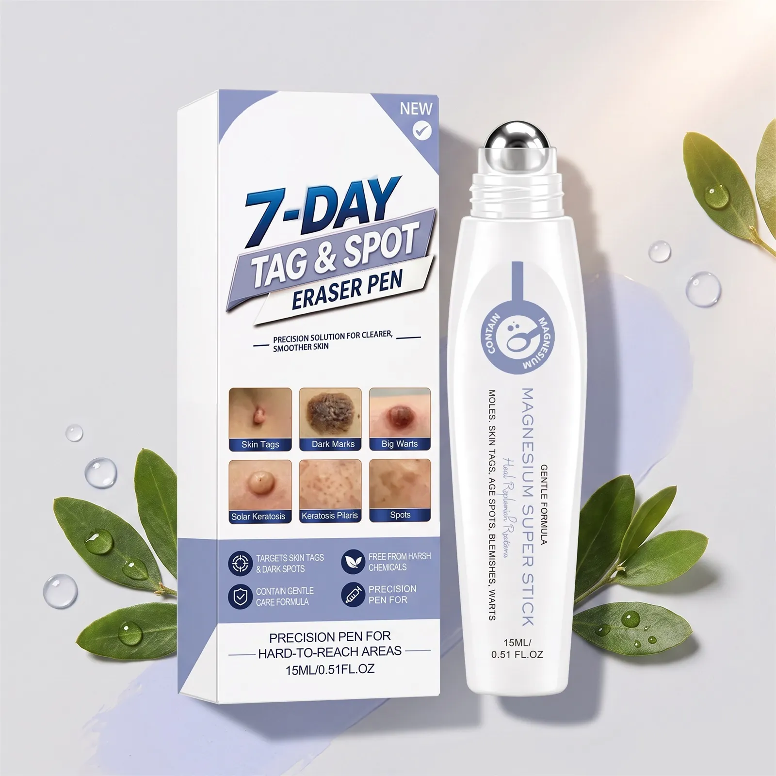 Magnesium Super Stick Body Skin Care Rollerball Pen Gentle Formula Smoothing Treatment For Marks Warts And Tags Care