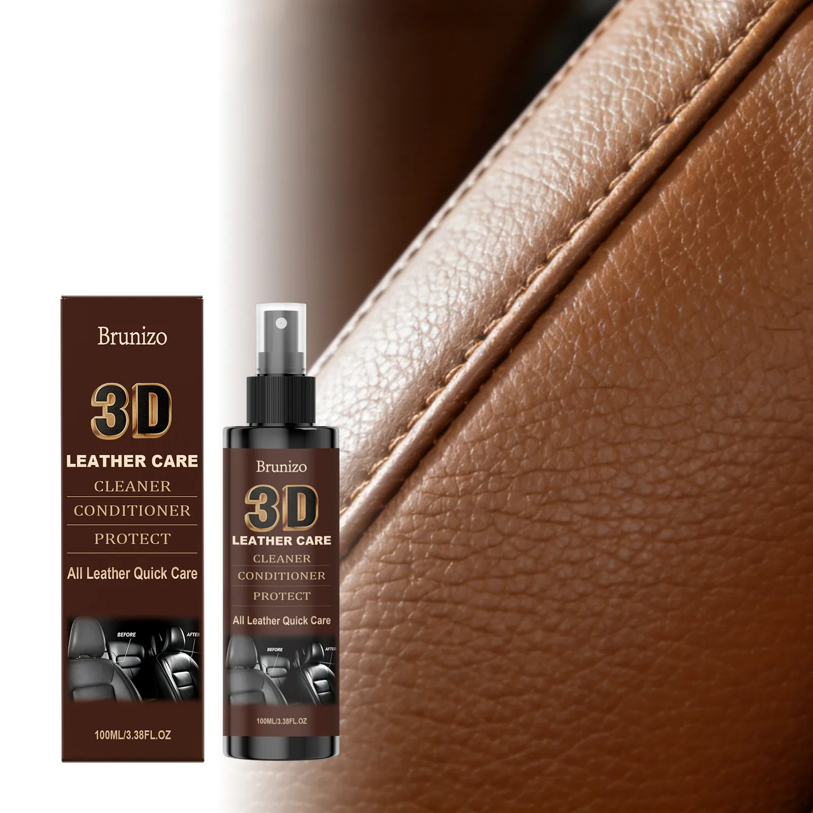 Brunizo 3D Φροντίδα Δέρματος 100ml Επαγγελματικό Σπρέι 3 σε 1 Καθαριστικό Μαλακτικό και Προστατευτικό για Καθίσματα Αυτοκινήτου Έπιπλα