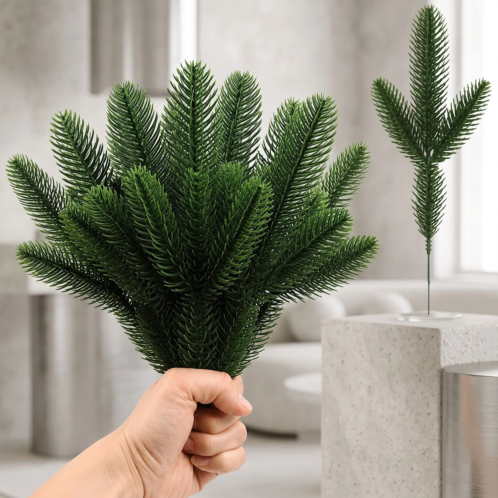Artificial Christmas Pine Branches Realistic Greenery For DIY Wreath Garland Craft Holiday Home Party Decoration Pine Needles
