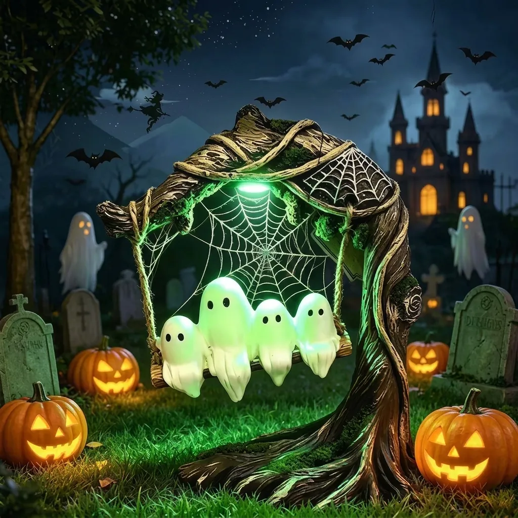 Estatua de Bruja de Halloween Que Brilla En La Oscuridad Resina Figura de Fantasma Espeluznante Adorno de Jardín Gótico Escultura de Exterior