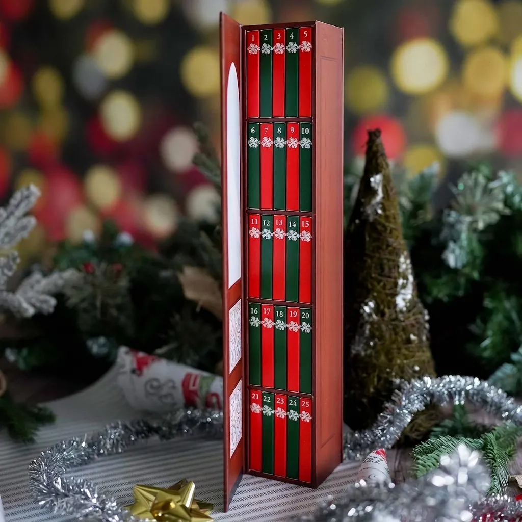 Calendario de Adviento de Navidad Caja Sorpresa Cuenta Atrás Mini Adornos de Libros Caja de Regalo de Papel Decoración Festiva Sorpresa Rojo Azul