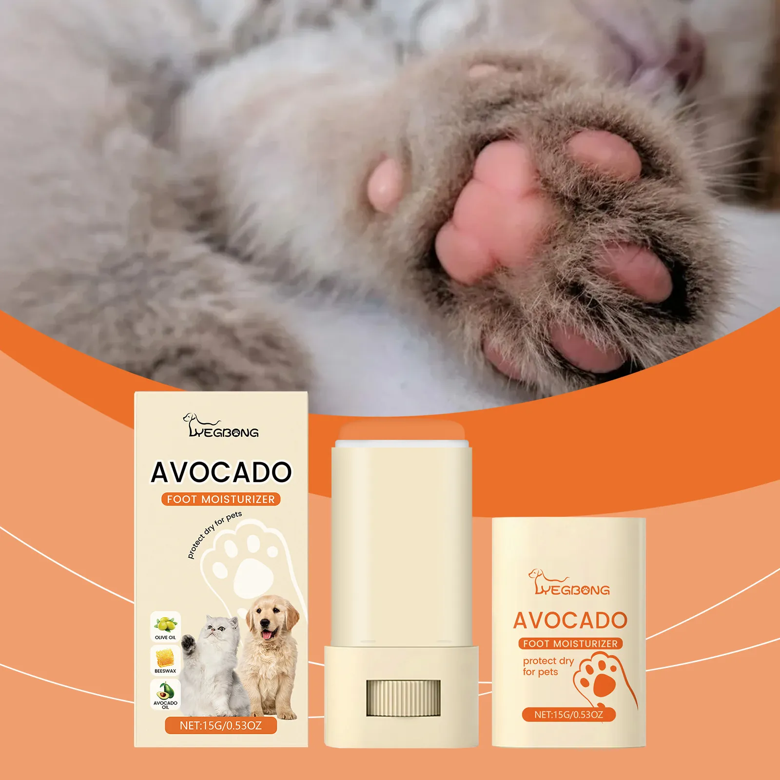 YEGBONG Baume Hydratant pour Pattes d'Animaux Crème de Soin Anti-crevasses Huile d'Avocat Cire d'Abeille Stick de Toilettage pour Chiens Chats