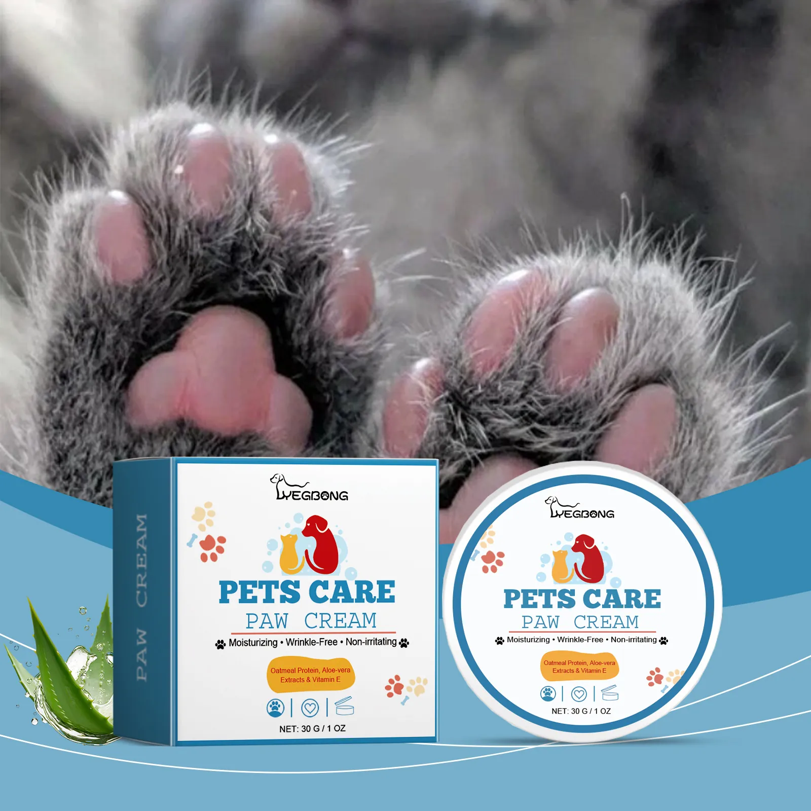 Yegbong Pet Paw Care Cream For Dogs And Cats Moisturizing Paw Pad Balm With Oat Protein Aloe Vera For Cracked Paws