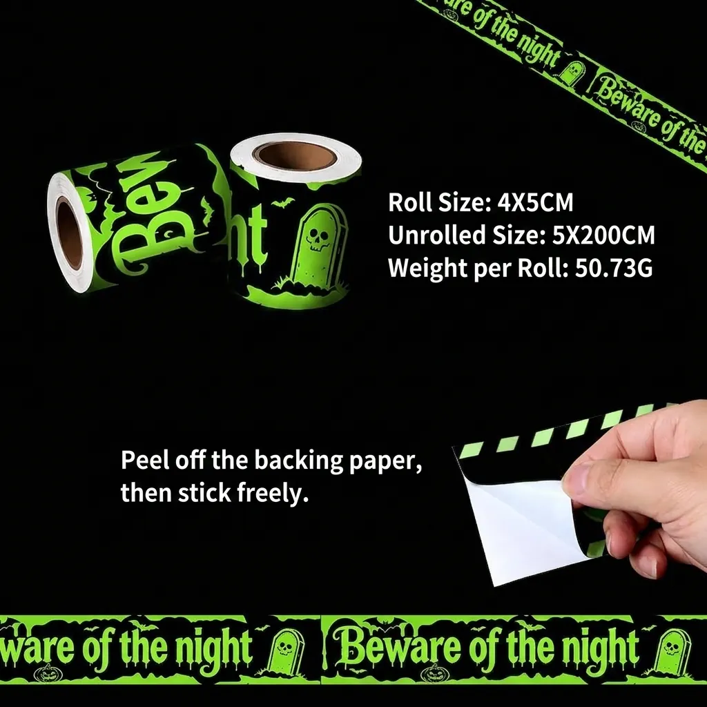 Cinta de Advertencia Luminosa de Halloween PVC Tira Fluorescente Beware Of The Night DIY Decoración de Fiesta