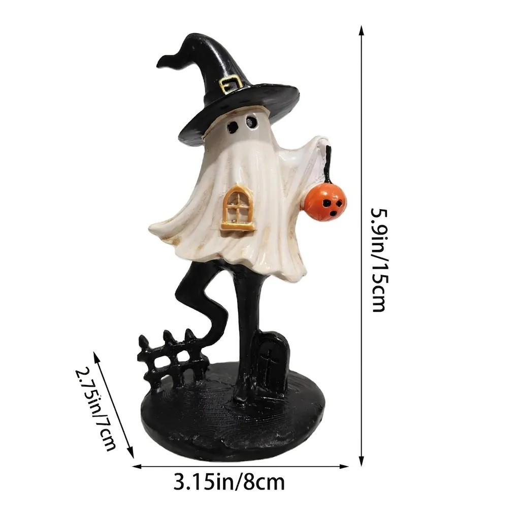 Hand-Painted Resin Halloween Ghost Witch Hat Christmas Santa Claus Ornament Festive Desktop Decorative Statue Home Decor