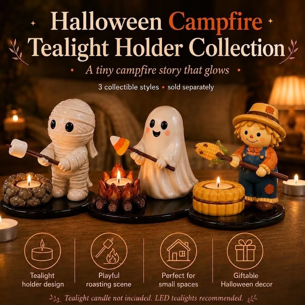 Halloween Geist Mumie Lagerfeuer Teelichthalter Harz Cartoon Figur Kerzenständer Für Tischdeko Home Party Ornament