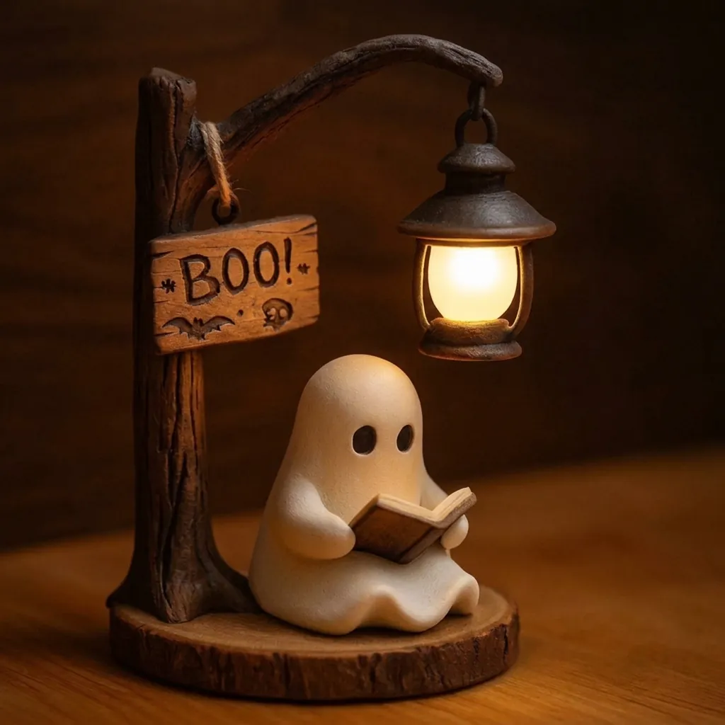 Halloween Witch Lamp Resin Desktop Ornament Ghost Bat LED Decorative Night Light For Halloween Party Home Desktop Decor