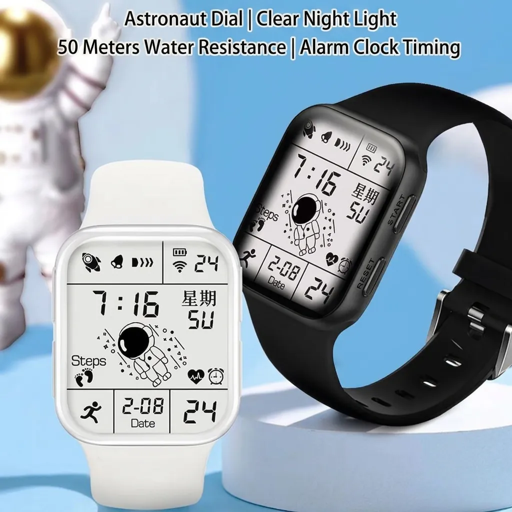 Digital Sports Watch For Boys Girls Luminous Astronaut Student Electronic Watch Silicone Strap Waterproof Kids Watch