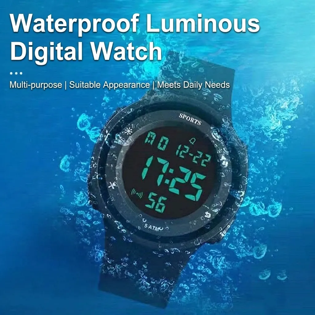 Fashion Digital Sports Watch for Teens Kids Waterproof 5ATM LED Backlight Alarm Calendar Silicone Strap Electronic Wristwatch