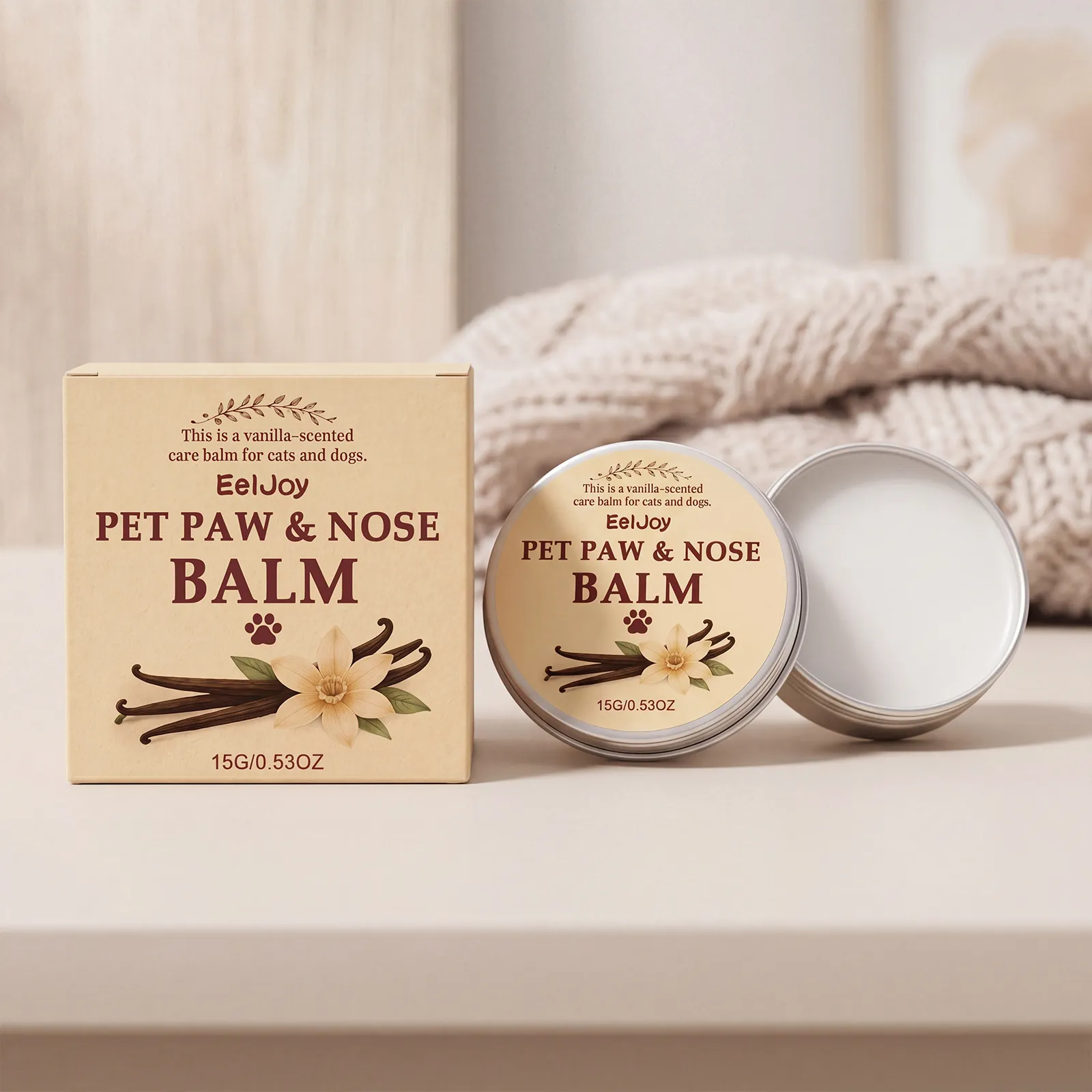 EelJoy Pet Paw And Nose Balm Vanilla Scented Moisturizing Cream For Dogs And Cats Natural Paw Pad Protection Skin Care