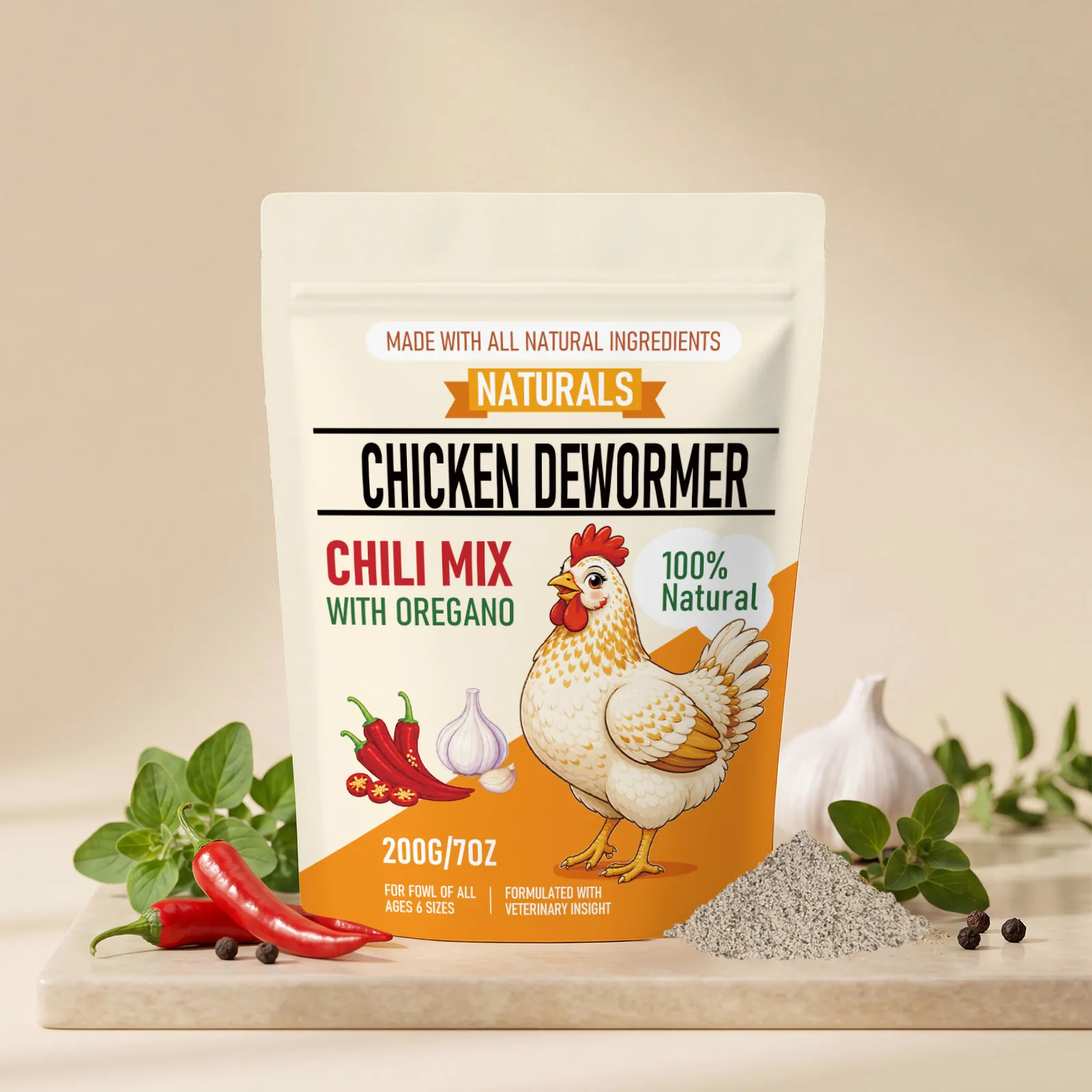 Natural Chicken Nutrition Powder 200g Chili and Oregano Formula Poultry Intestinal Health and Digestive Support Supplement
