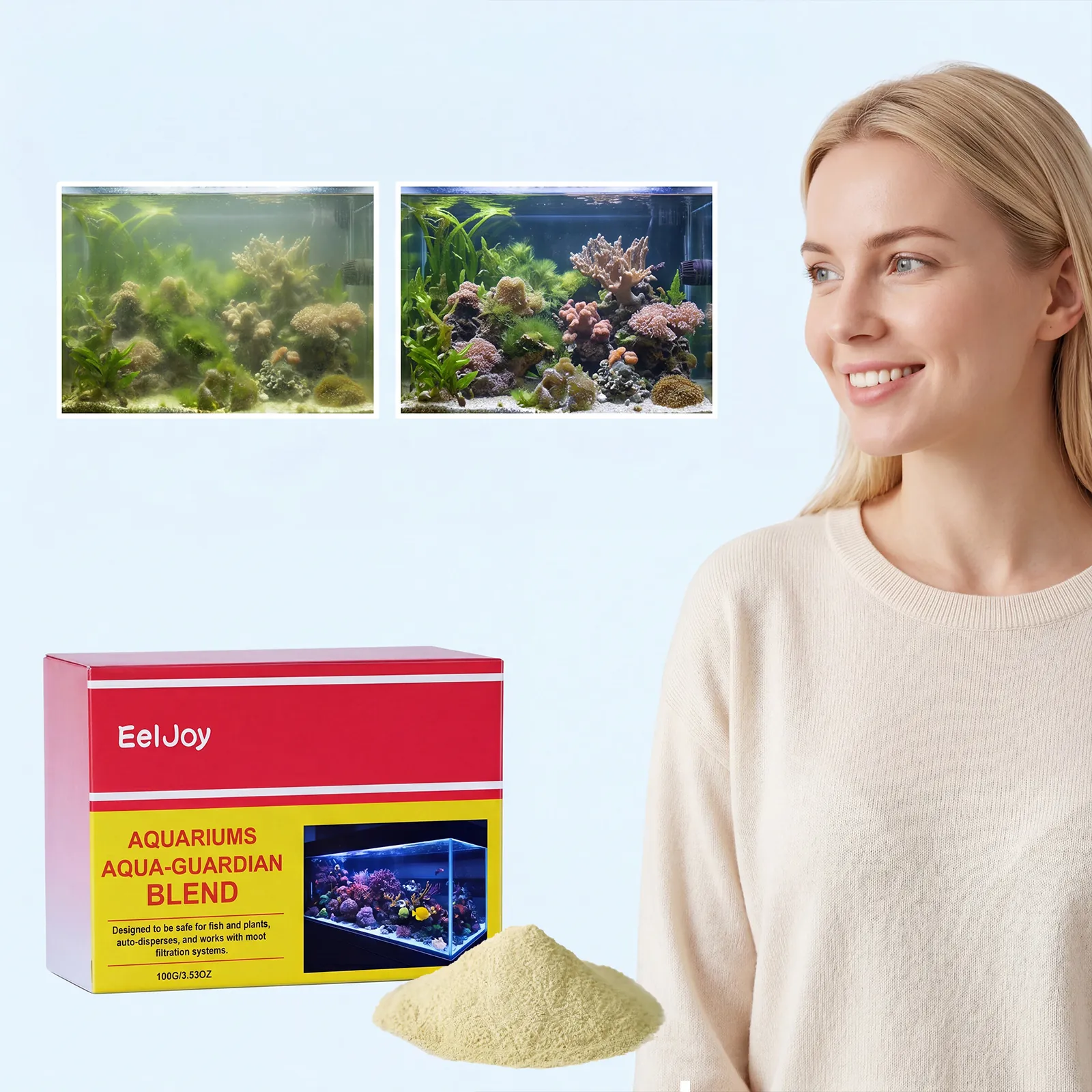 EelJoy Aqua-Guardian Blend Aquarium Water Purifier Powder For Fresh Saltwater Algae Control Water Quality Cleaner Fish Tank Maintenance