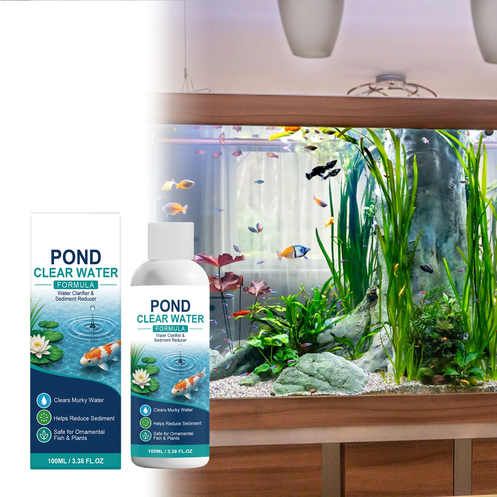 Professional Aquarium Water Clarifier Purifier For Fish Tank Pond Water Treatment Formula Safe For Fresh Saltwater Plants