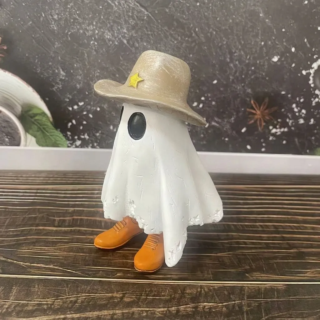 Cowboy Ghost Statue Halloween Decoration Resin Western Style Ghost With Cowboy Hat And Boots Home Desktop Ornament Gift