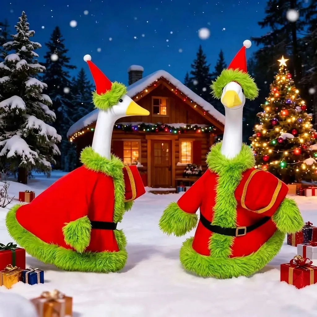 Terrassengans Kleidung Feiertagsoutfit Garten Gans Statue Weihnachtsmann Anzug Vogelscheuche Kostüm Amerikanische Deko