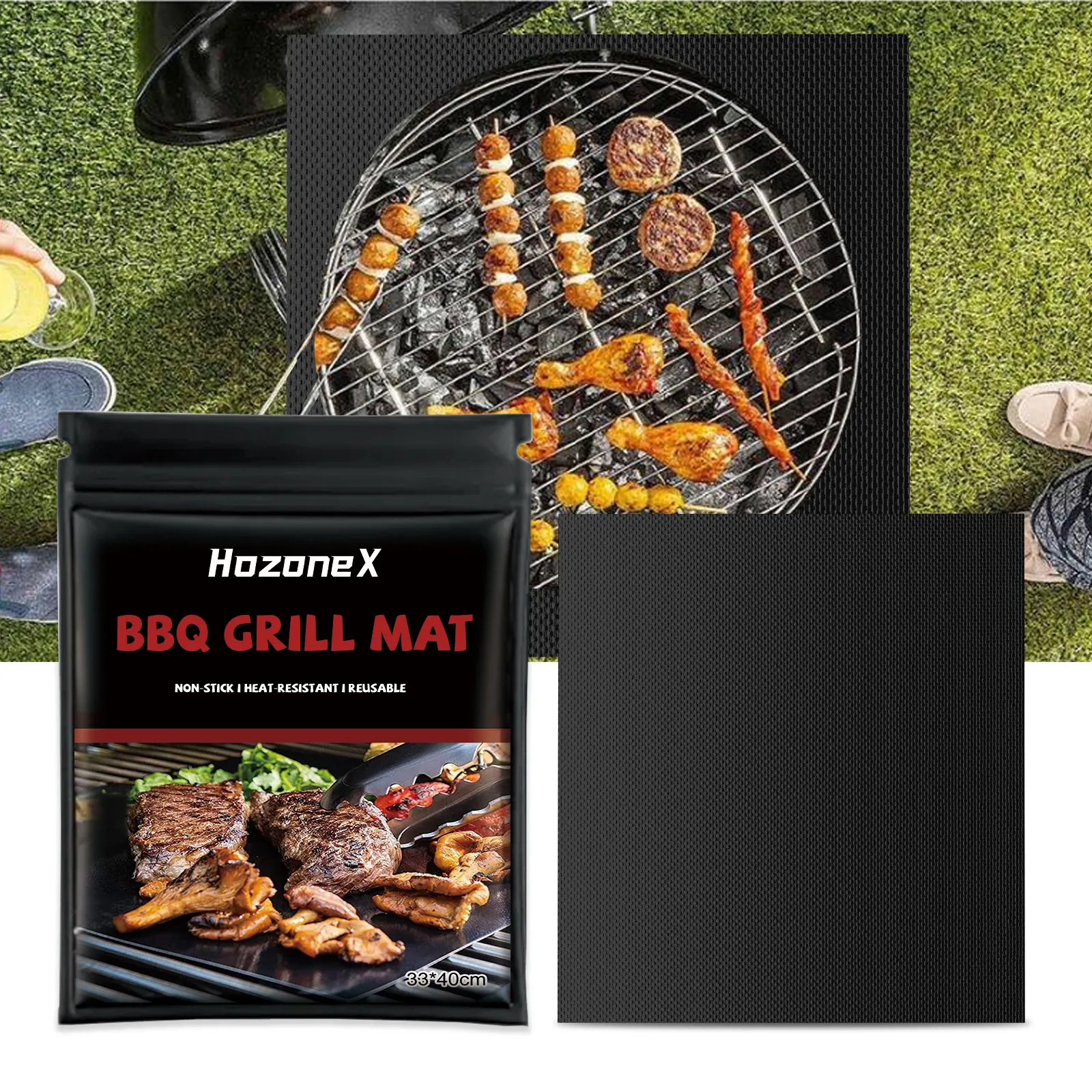 HozoneX BBQ Grill Mat Non-Stick Heat Resistant Reusable PTFE Coated Cloth Grilling Mat For Outdoor Camping Kitchen Gas Grill