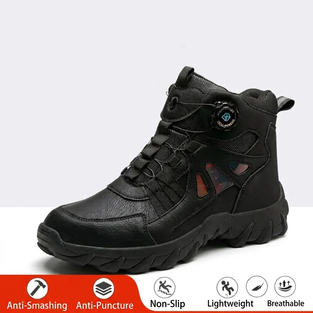 Zapatos de Seguridad de Caña Alta para Hombre Cuero Microfibra Punta de Acero Anti-aplastamiento Antipinchazos Botas de Perilla